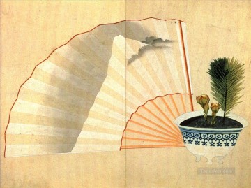  Hokusai Pintura al %C3%B3leo - Maceta de porcelana con ventilador abierto Katsushika Hokusai Japonés.